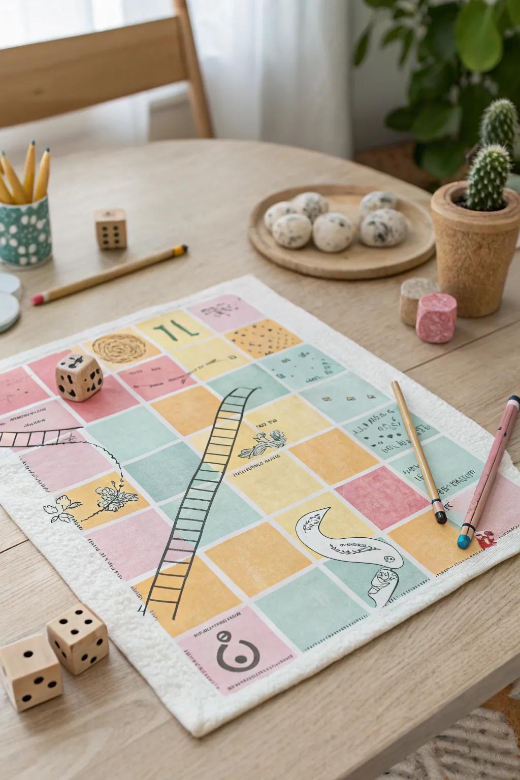 Unleash your creativity with a personalized Snakes and Ladders game, where vibrant colors meet minimalist design.