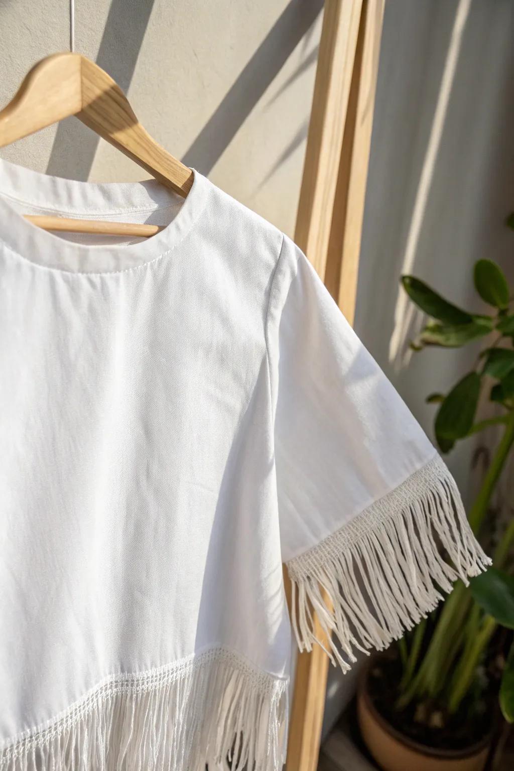 Embrace boho elegance with playful fringe details for a chic, beach-ready look.