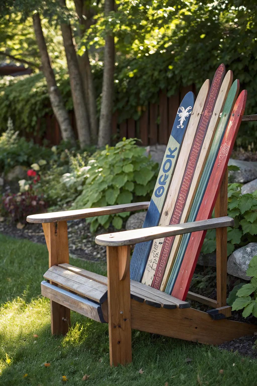 Craft your own adventure: Adirondack ski chairs bring a touch of uniqueness to your outdoor space.