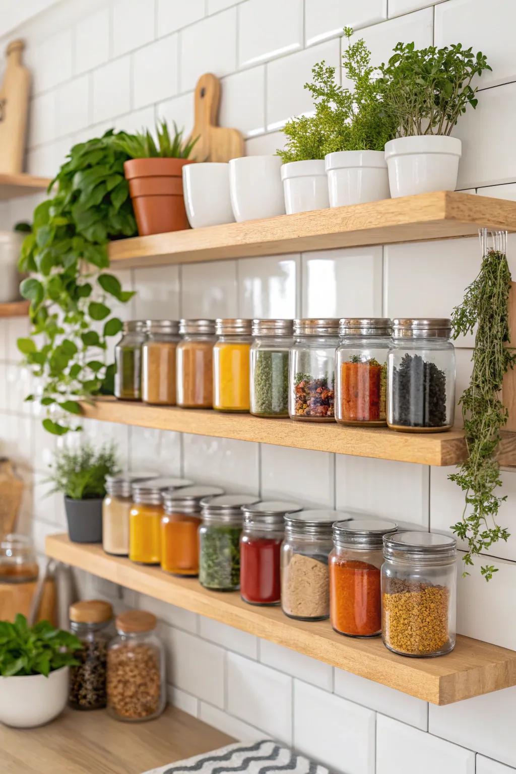 Transform your small kitchen with stylish open shelving — where functionality meets natural beauty.