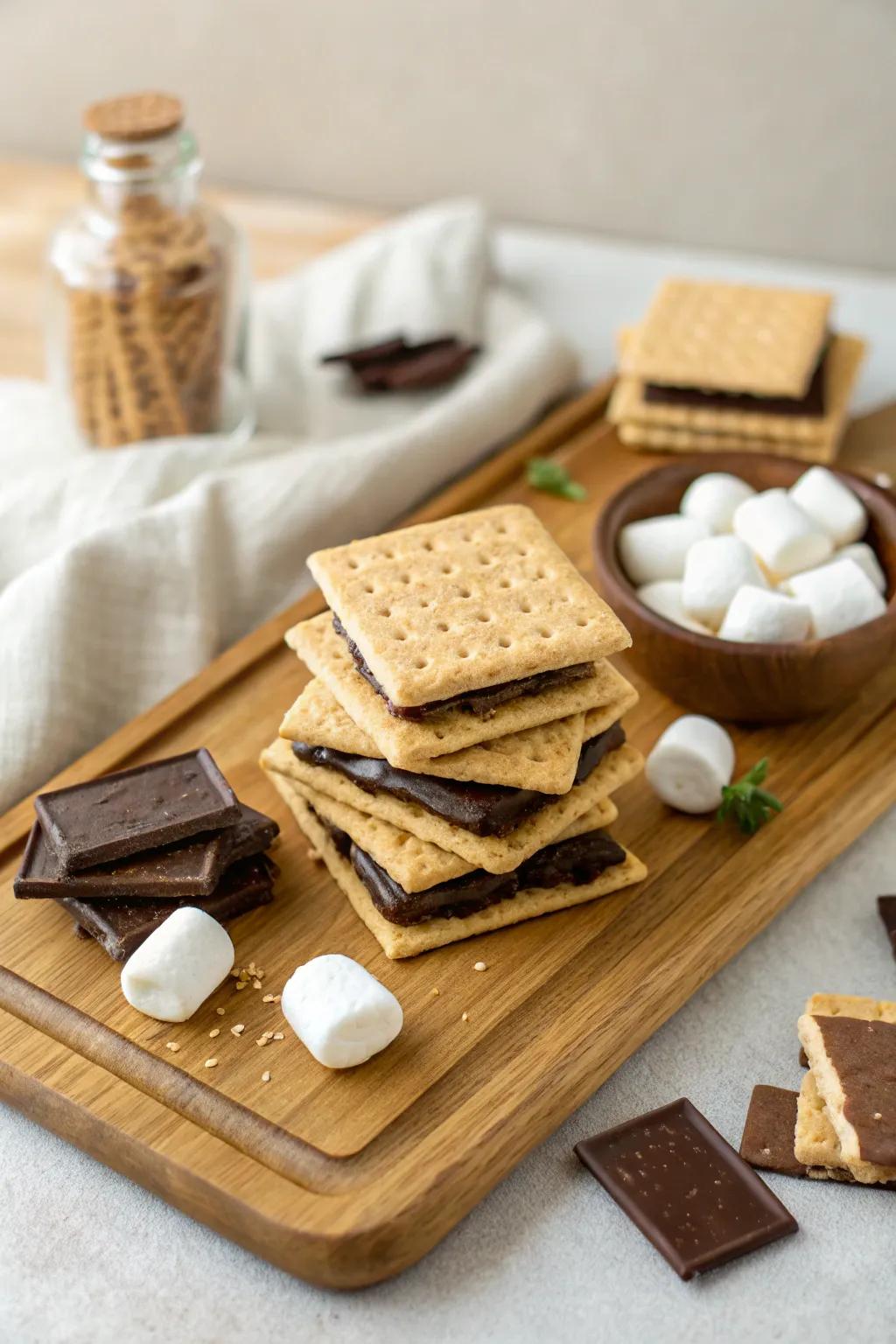 Elevate your s'mores experience with a classic graham cracker stack, perfect for cozy gatherings.