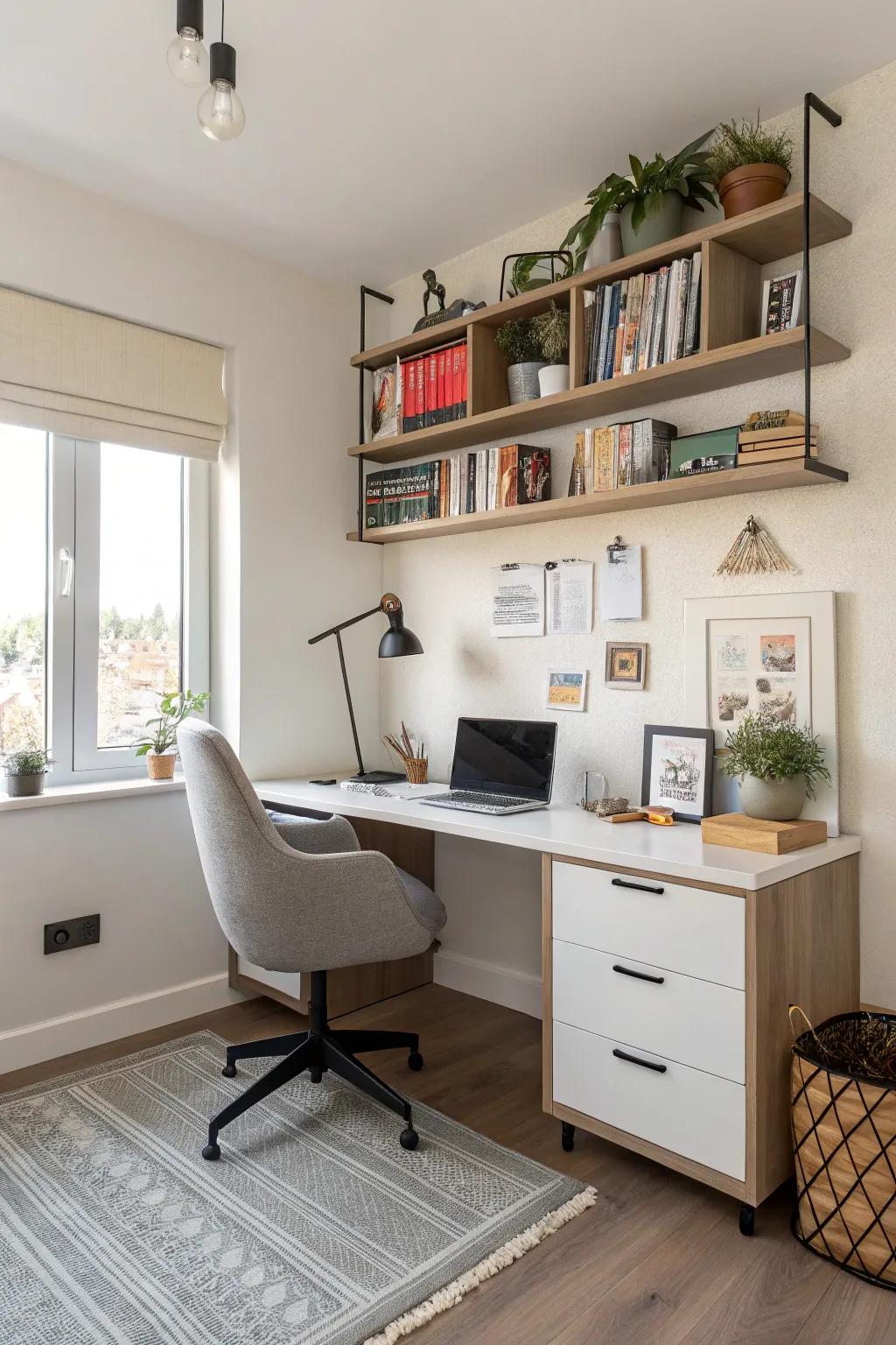 Create a productive haven with a well-organized home office in your spare room.