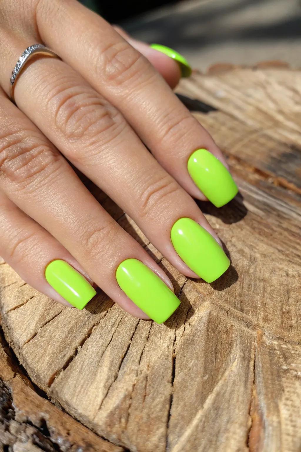 Neon green square nails: where bold meets craftsmanship.