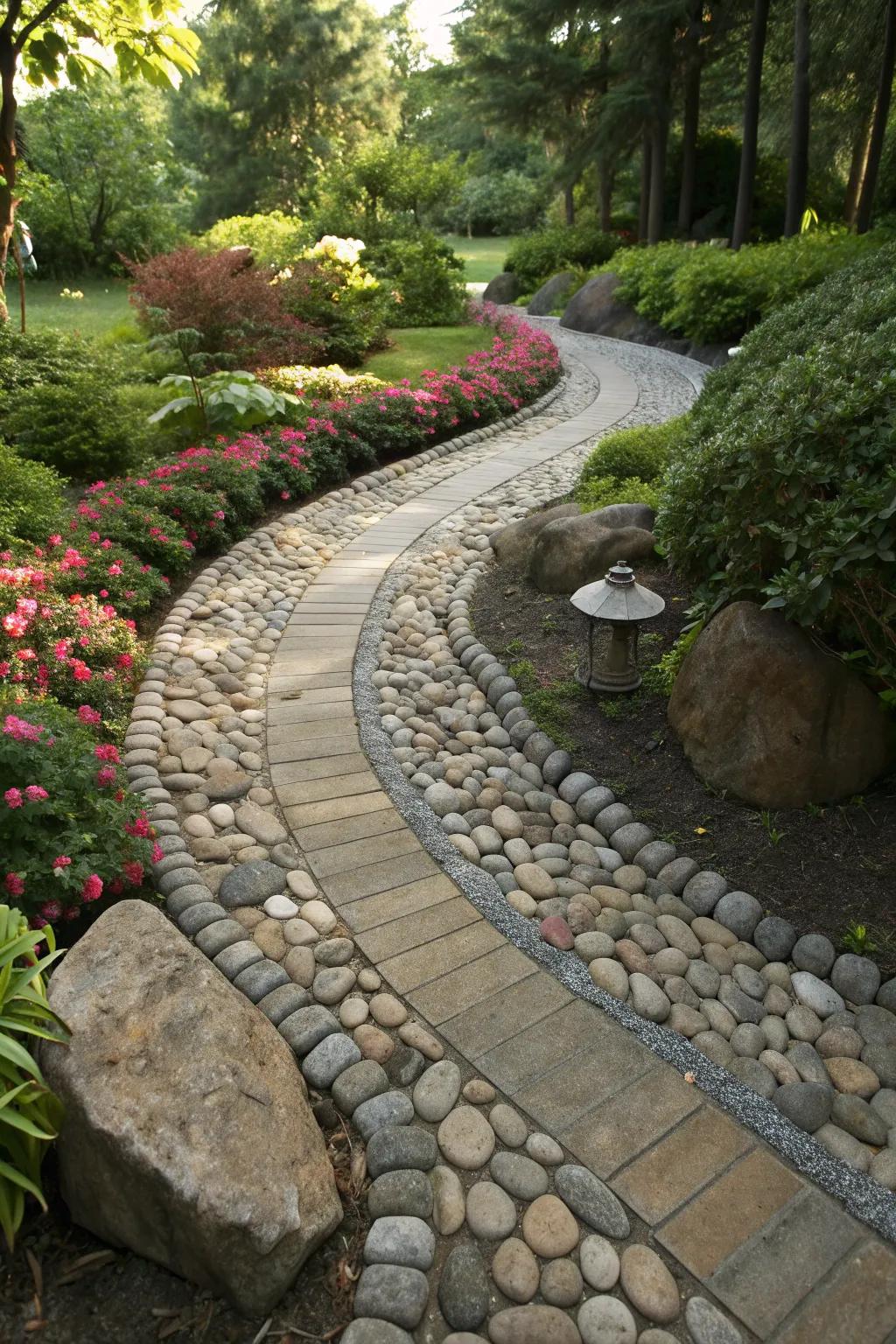 Transform your garden with the timeless elegance of a curved stone pathway.