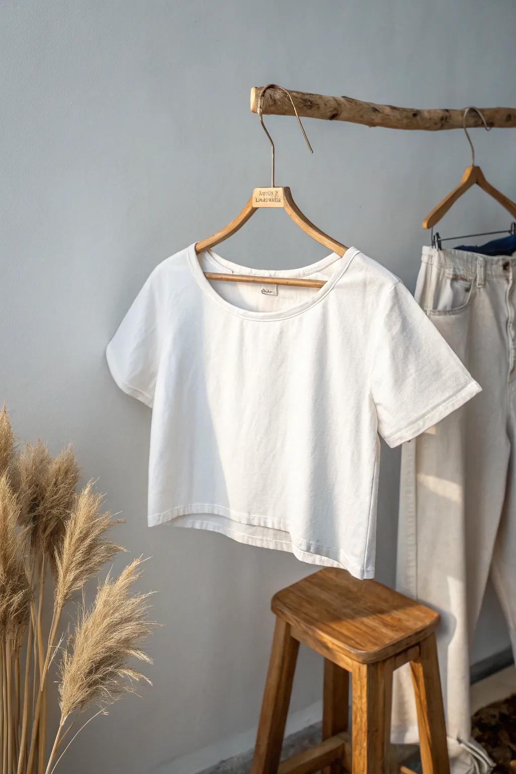 Effortlessly chic: Transform your basic tee into a stylish crop top perfect for summer adventures.