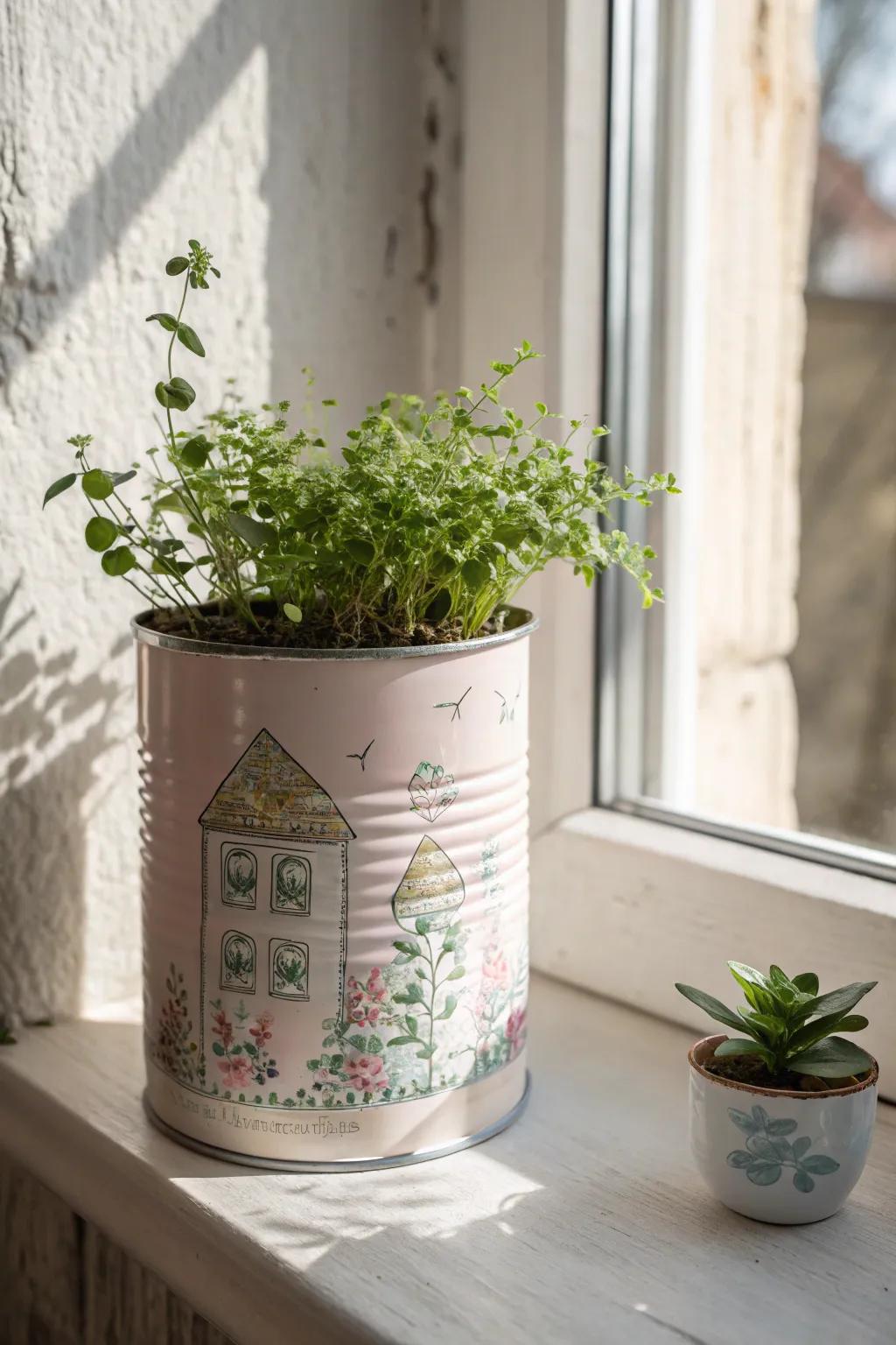 Add a touch of nature to your space with these charming tin can planters.