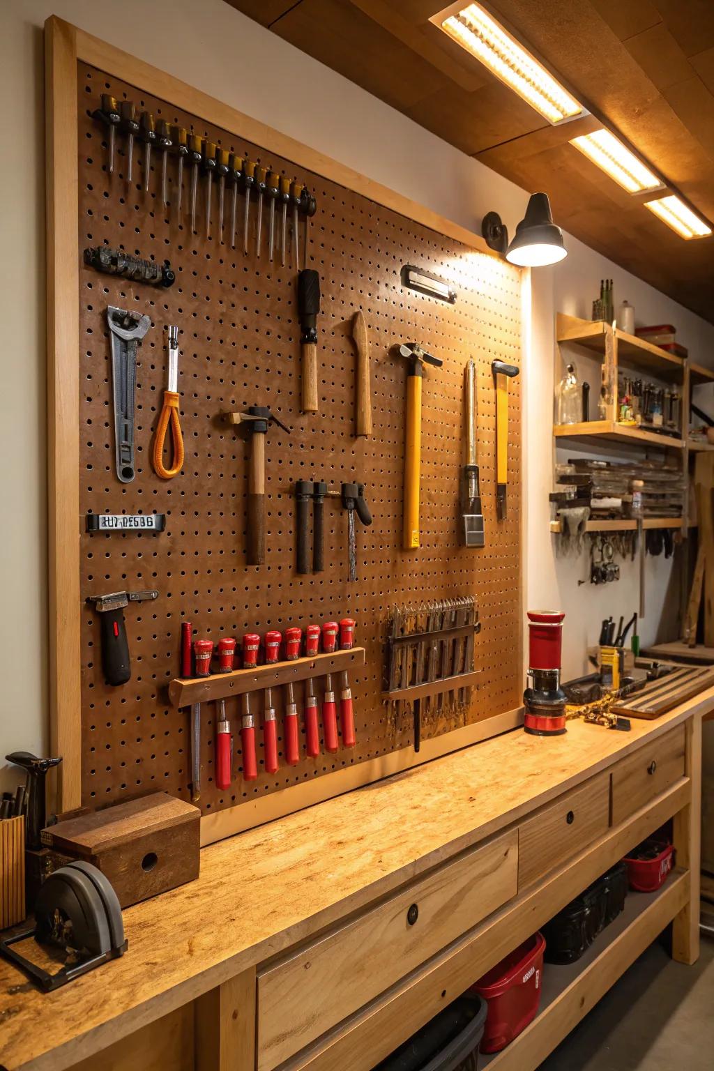 Elevate your workspace with a stylish pegboard: where function meets finesse.