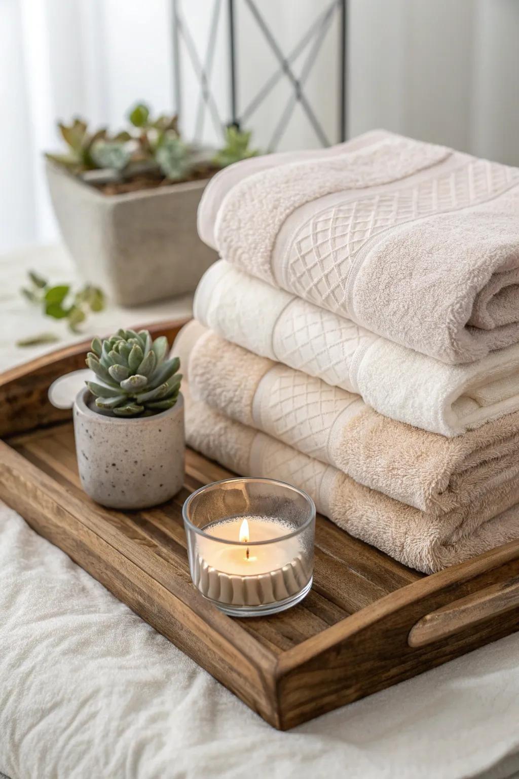 Embrace rustic elegance with a charming towel gift set, perfect for a cozy, spa-like ambiance.