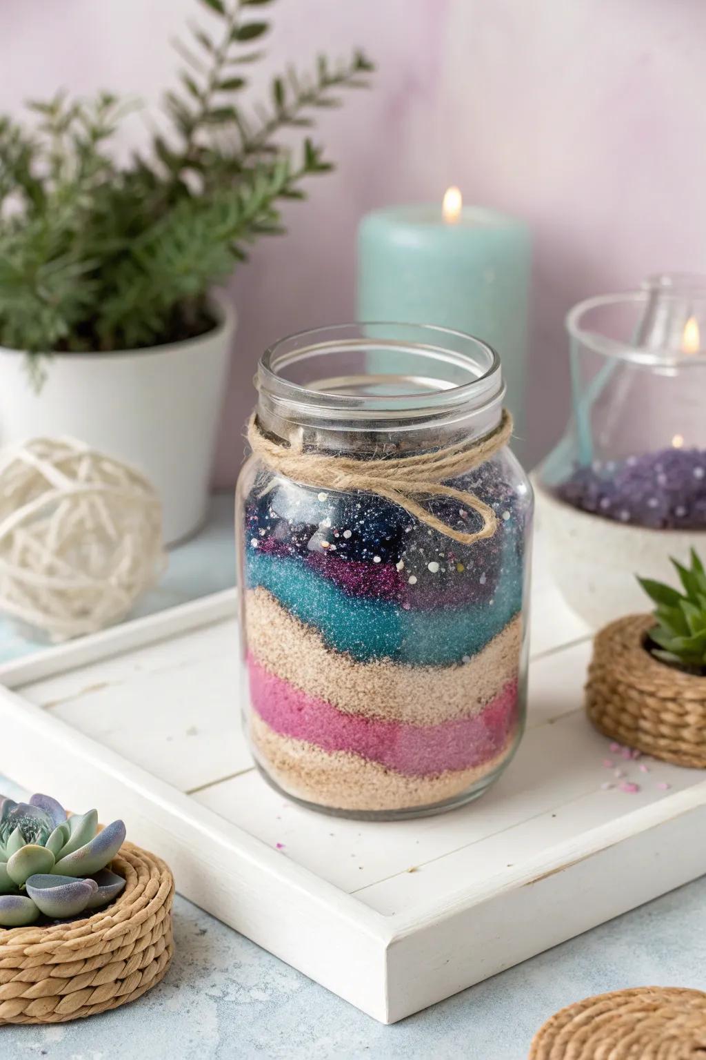 Capture the universe in a jar: A simple yet stunning cosmic galaxy for your minimalist decor.