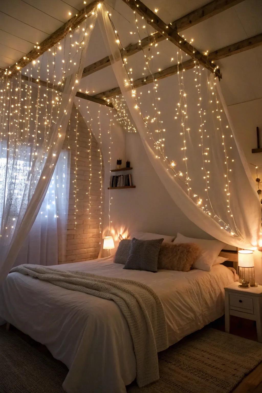 Fairy lights add an enchanting touch to any bedroom.