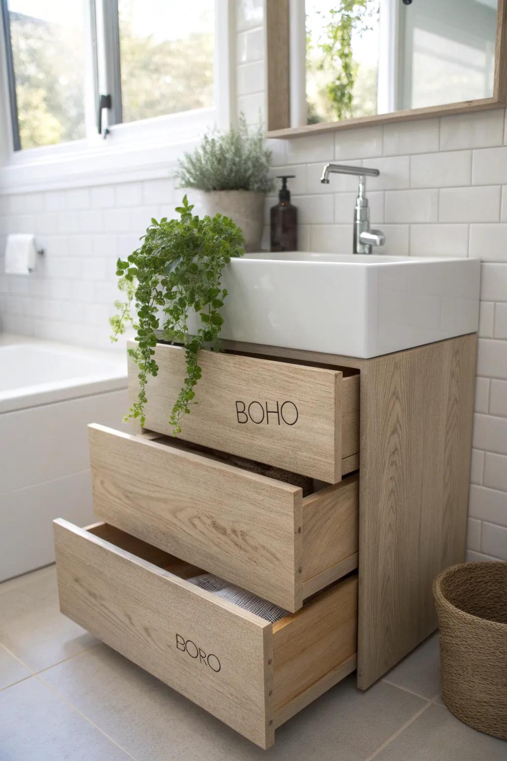 Maximize your bathroom space with chic stackable drawers – a minimalist's dream for stylish organization!