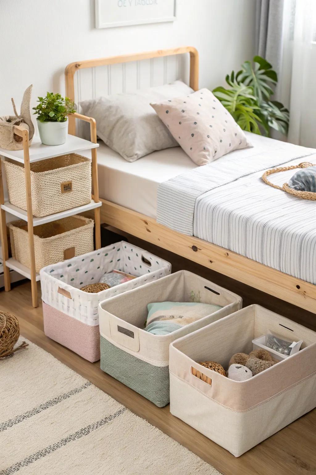 Elevate your dorm space with stylish fabric bins—perfect for chic and clutter-free storage!