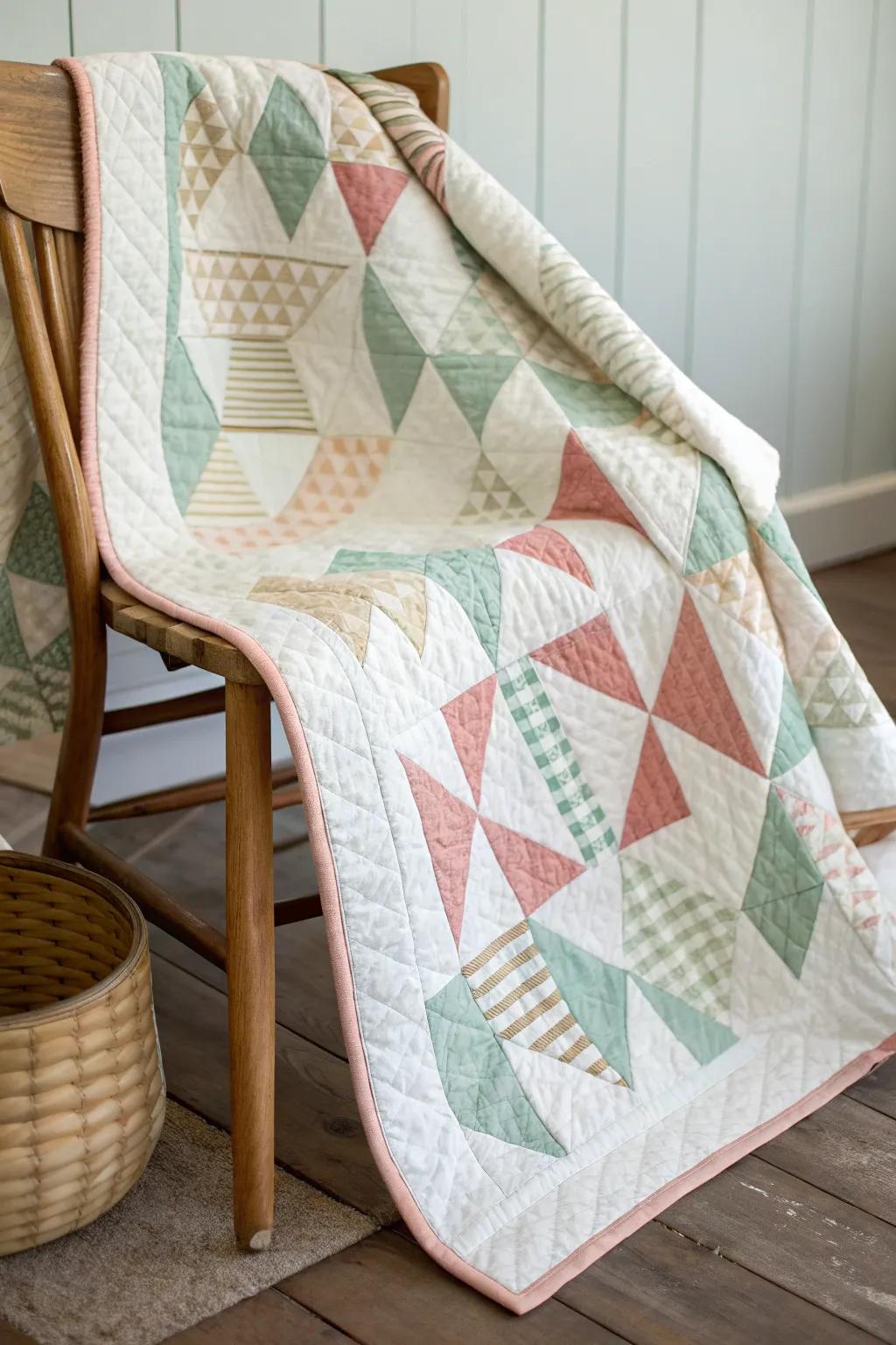 Discover the beauty of geometric charm with this stunning quilt pattern that dances with simplicity and elegance.