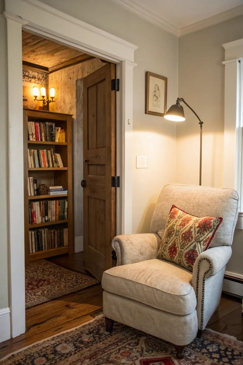 A once-forgotten doorway now invites relaxation and reading.