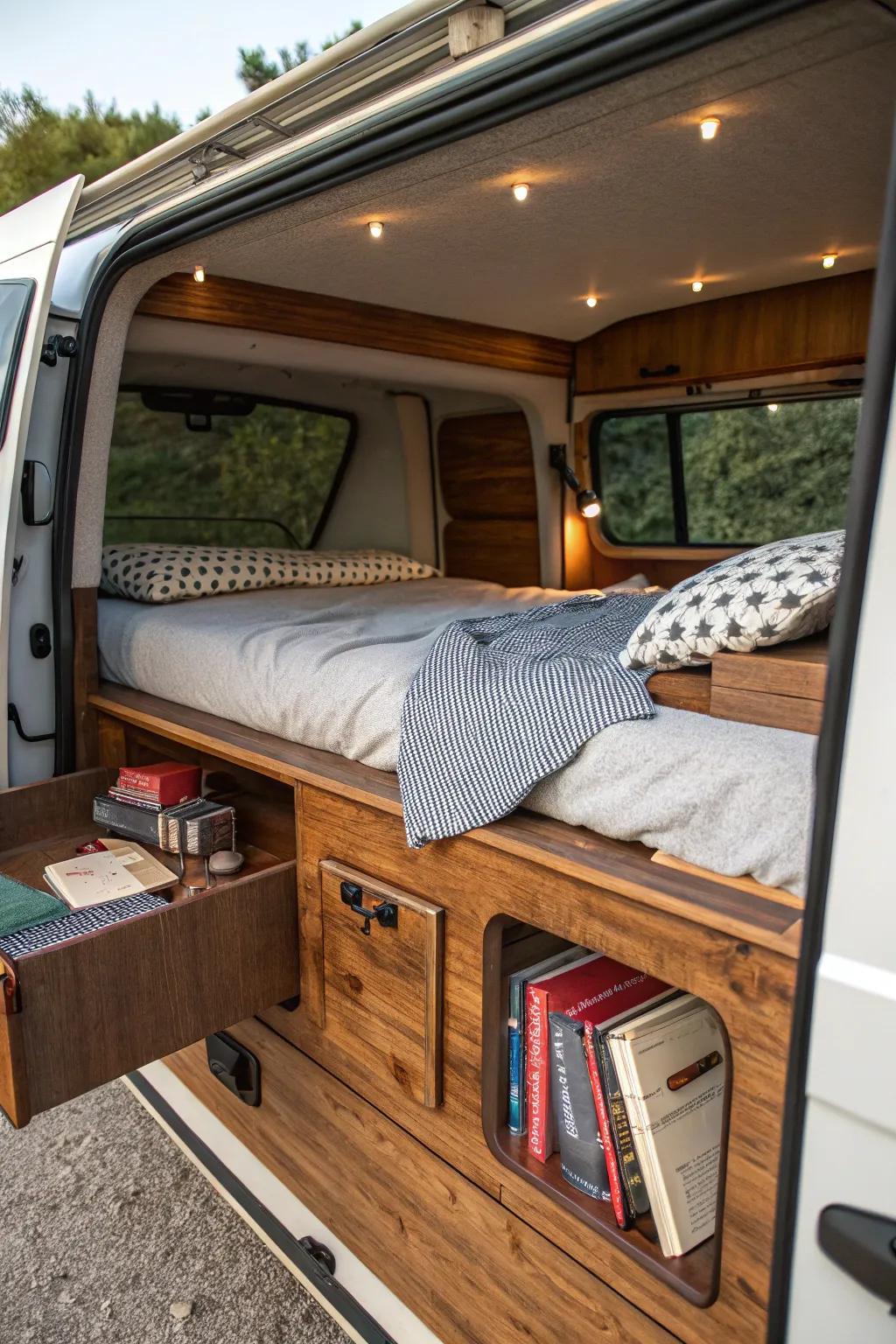 Discover the perfect blend of comfort and ingenuity with this expertly crafted foldable bed, ideal for your van conversion.