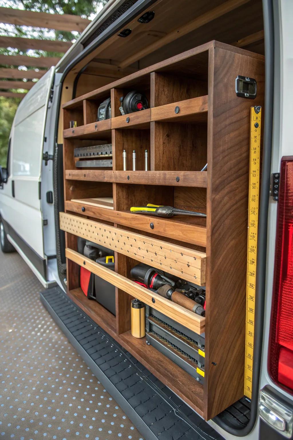 Discover the art of organization with modular shelving magic for carpenters on the go.