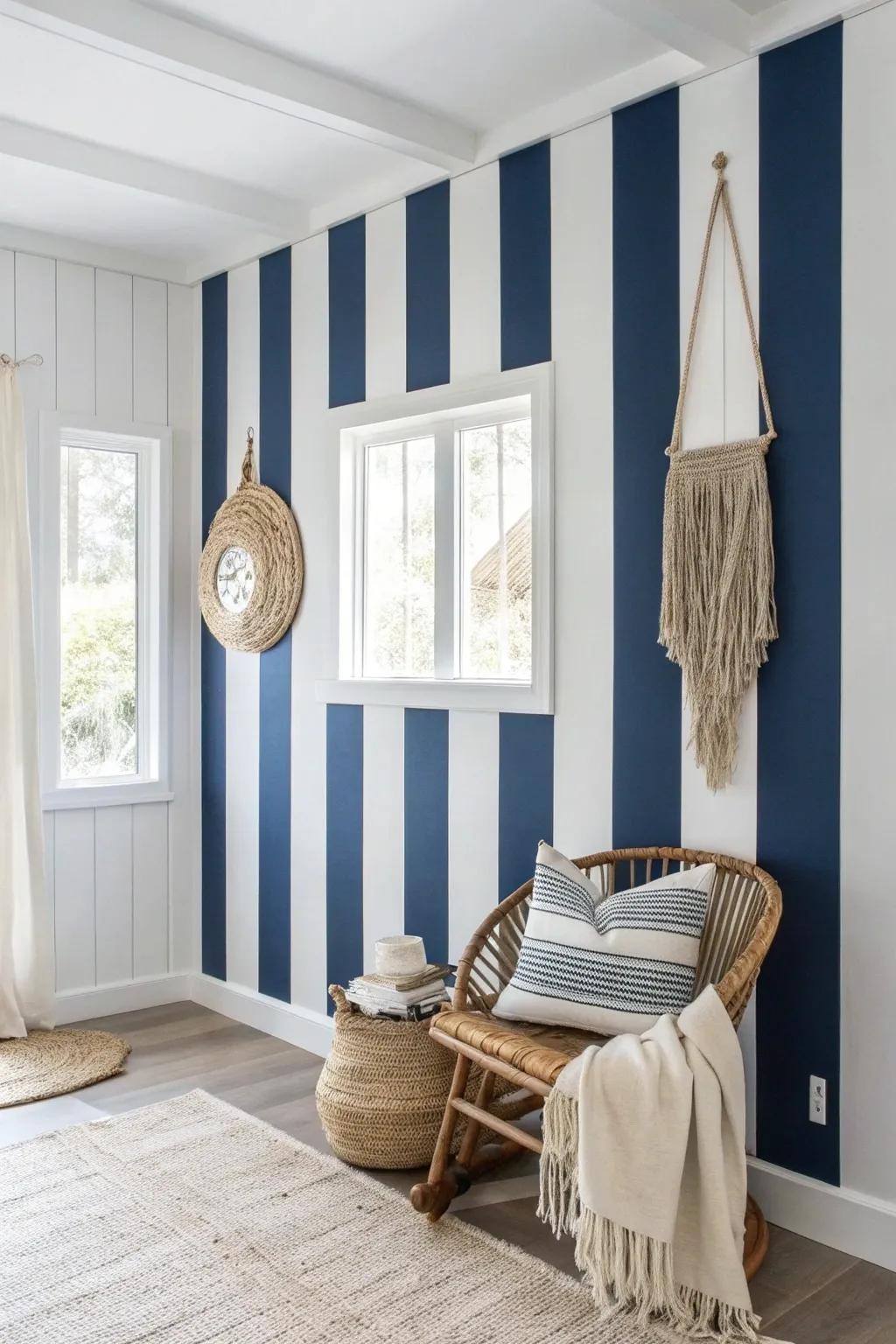 Bold Stripes, Nautical Charm: Elevate your space with Scandinavian-inspired contrasts.