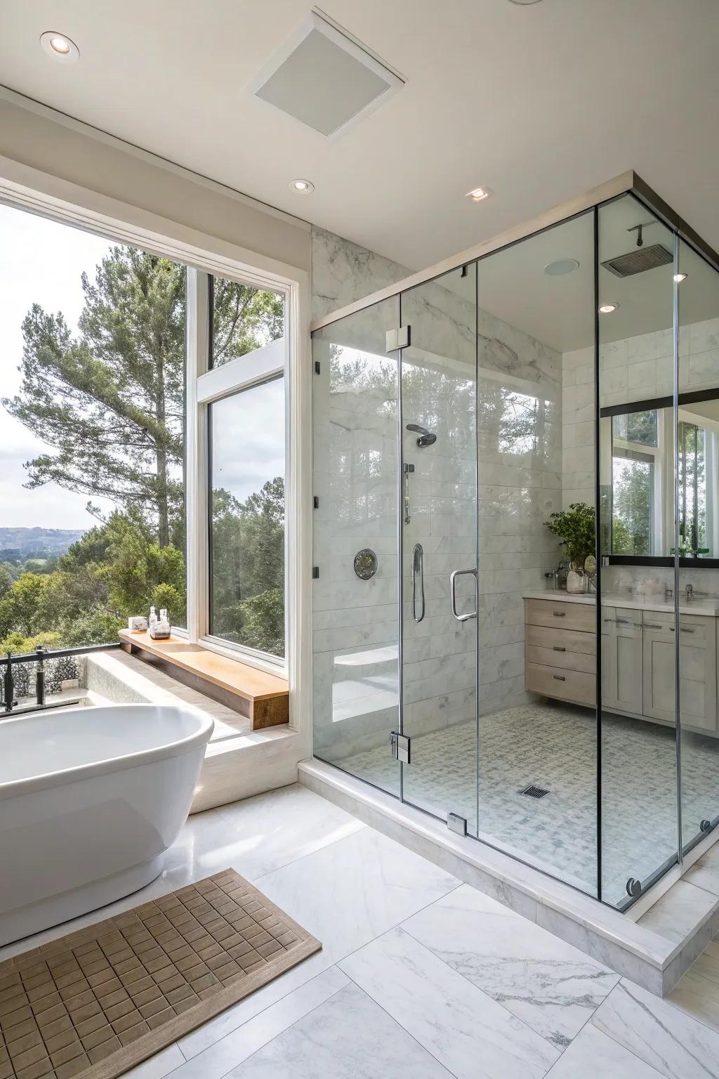 Frameless glass enclosures open up the space, making your steam shower feel airy and luxurious.