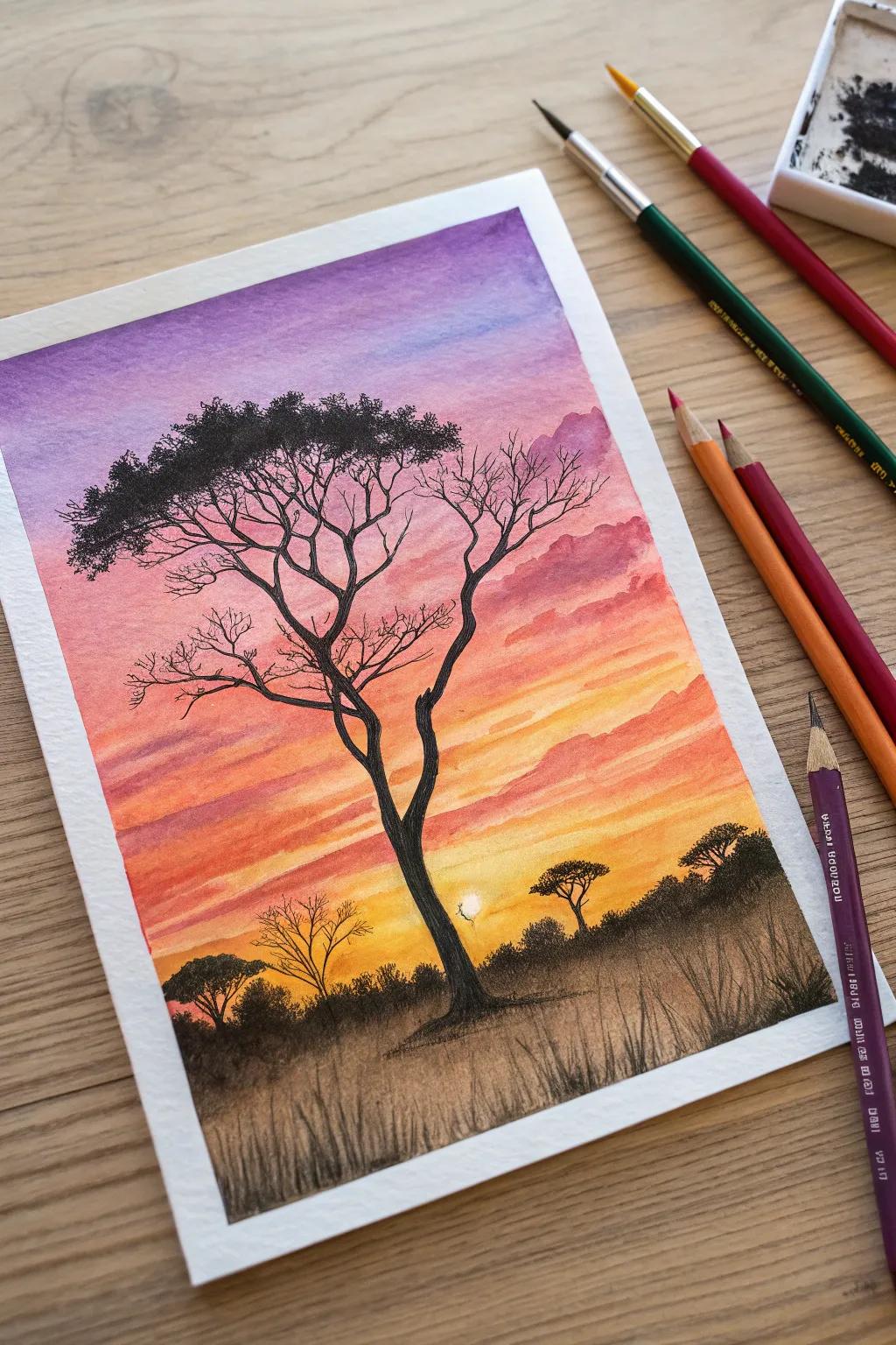 Embrace the serene beauty of a watercolor sunset, where simplicity meets artistry.