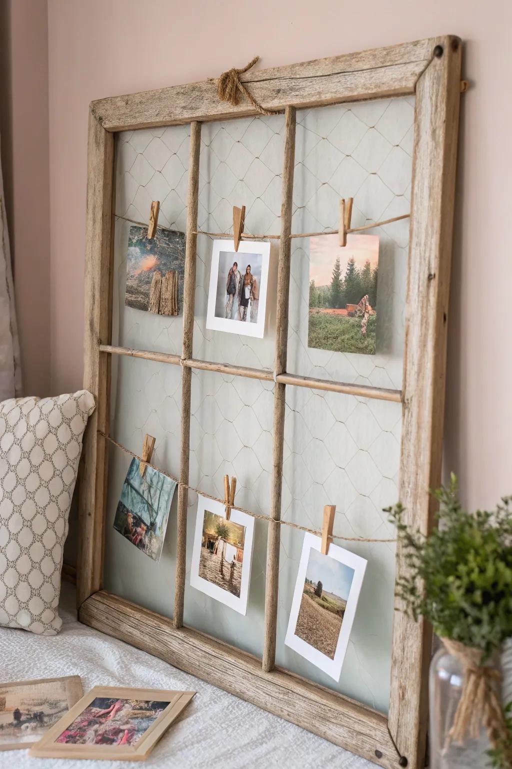 Capture memories with a touch of rustic charm — a Scandinavian-Boho photo display.