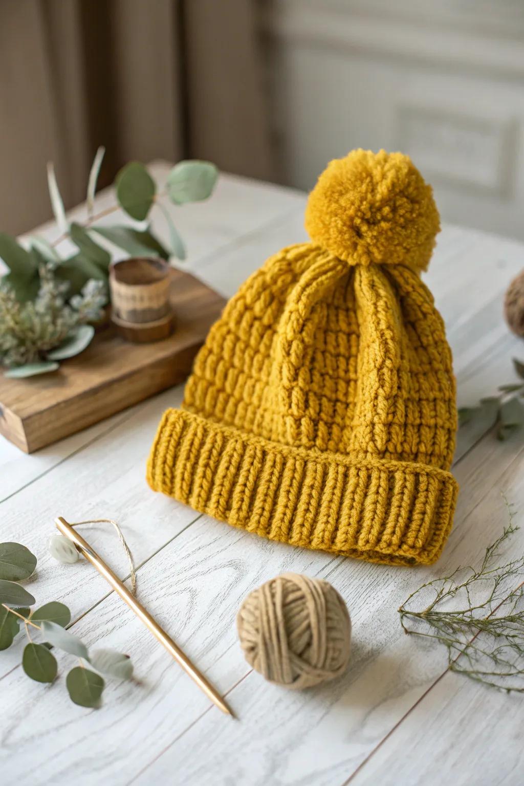 Brighten your winter with a cozy, chunky pom-pom beanie in bold hues! Perfect for those chilly days. #CrochetLove #WinterWarmth