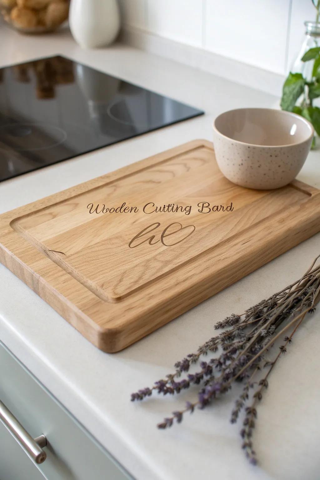 Elevate your kitchen with a personalized touch. This wooden cutting board combines functionality with heartfelt memories.