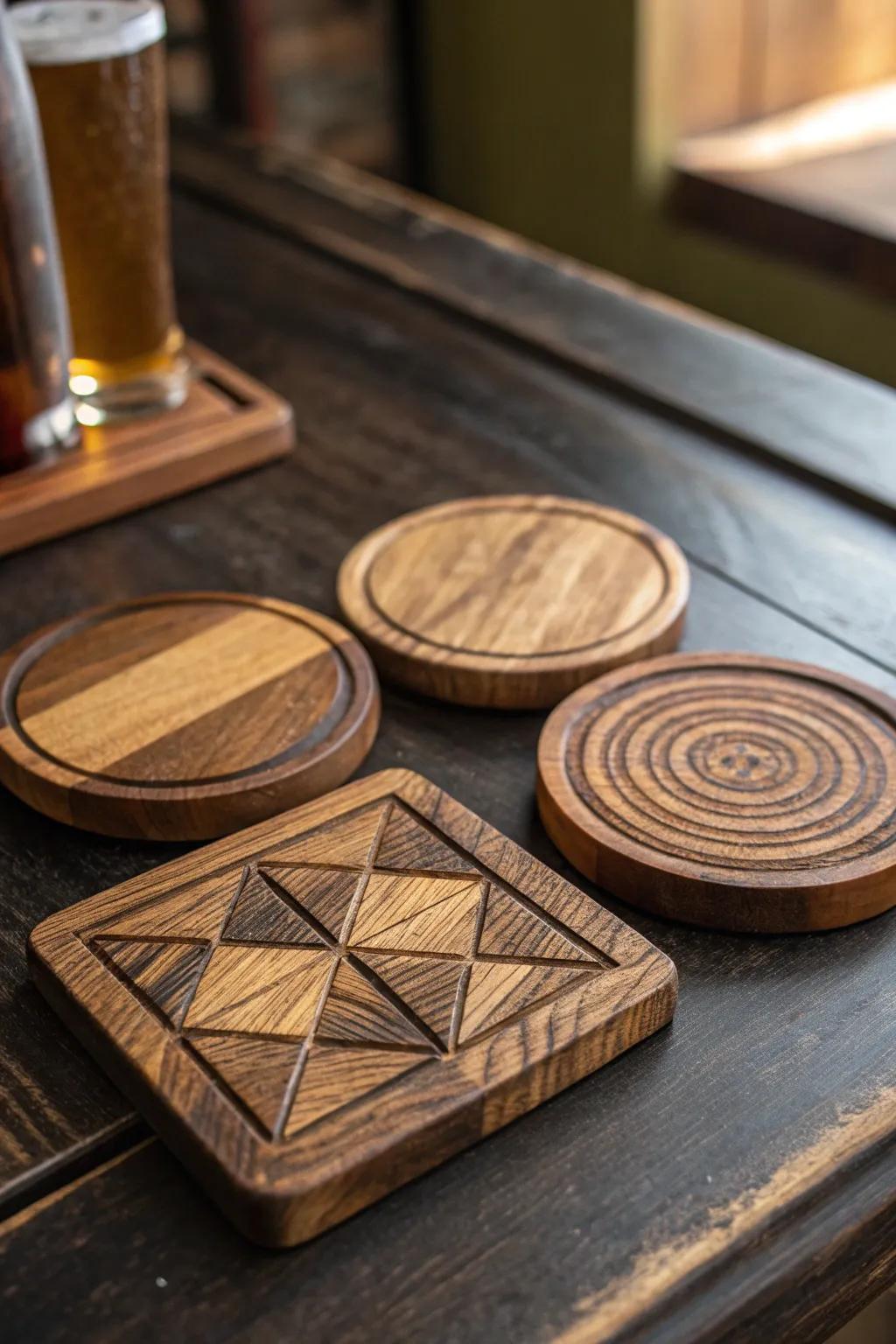 Elevate your coffee table with handcrafted wooden coasters that tell a story.