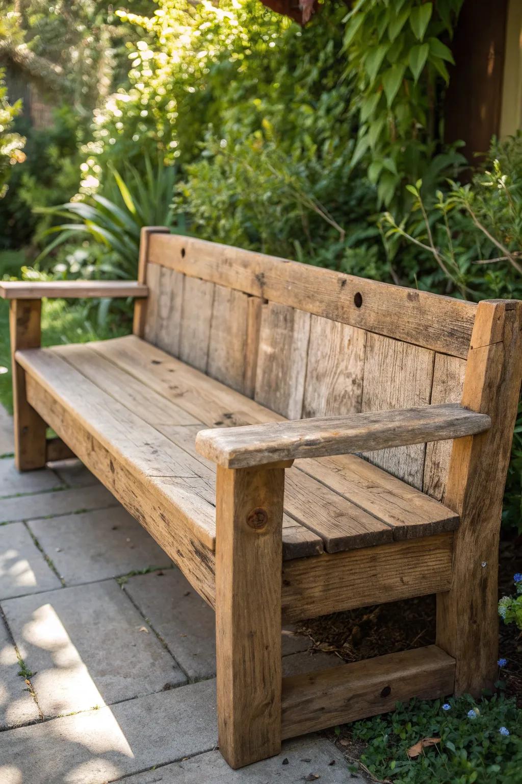 Find your perfect reading nook with this charming rustic wooden bench, where craftsmanship meets nature.