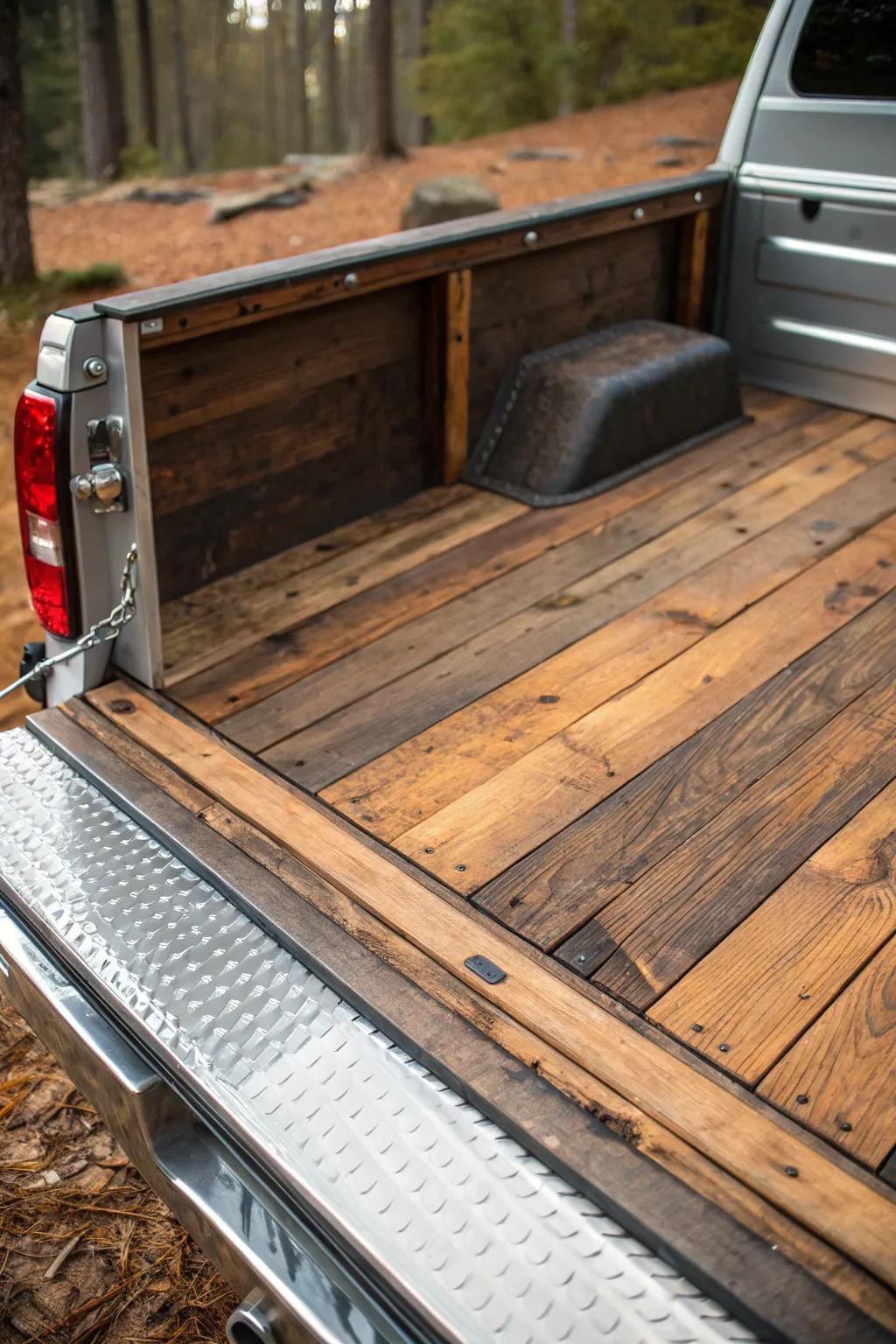 Transform your ride with the timeless charm of rustic wood flooring.