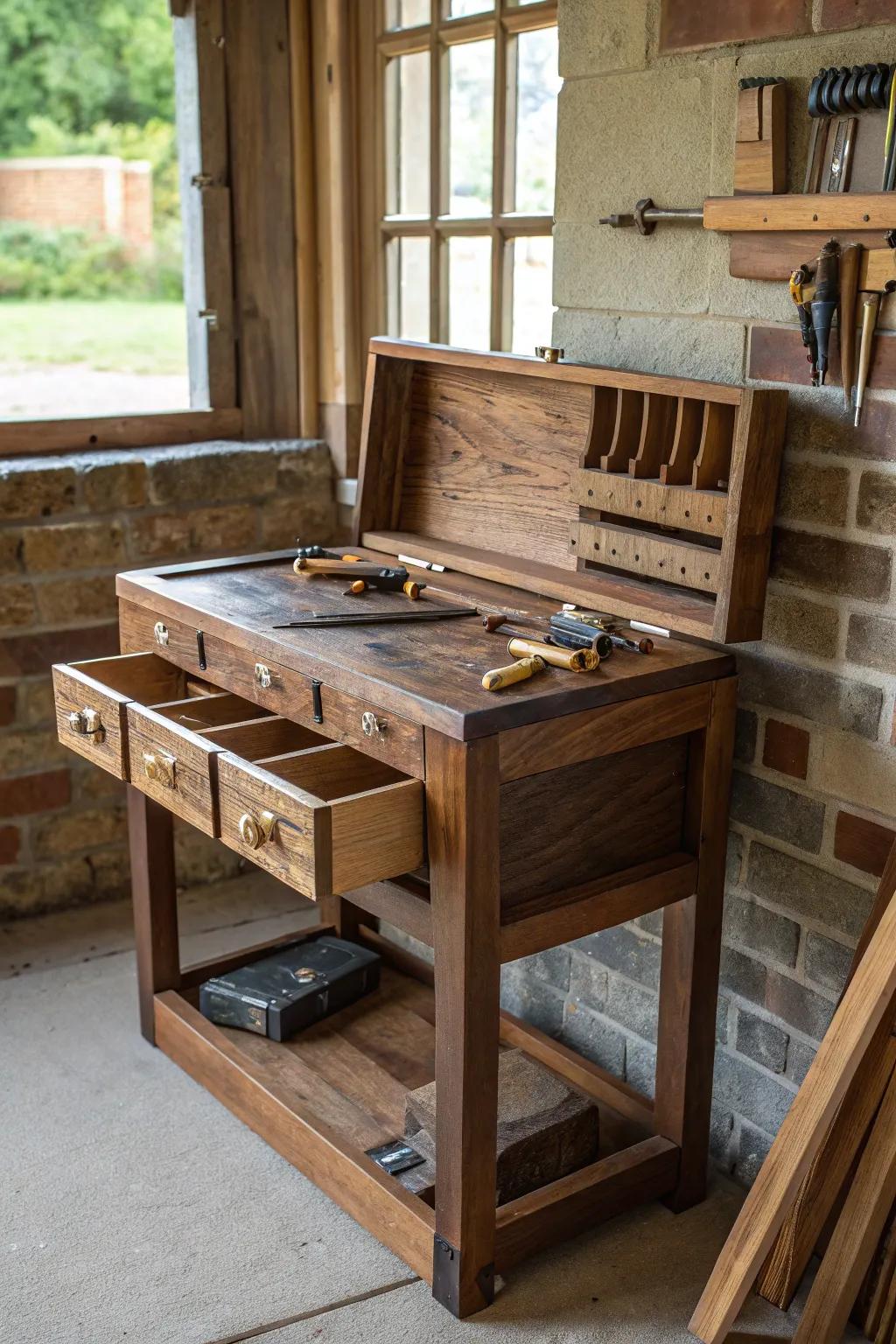 Maximize your space with style: Discover the elegance of a compact workbench for small spaces.