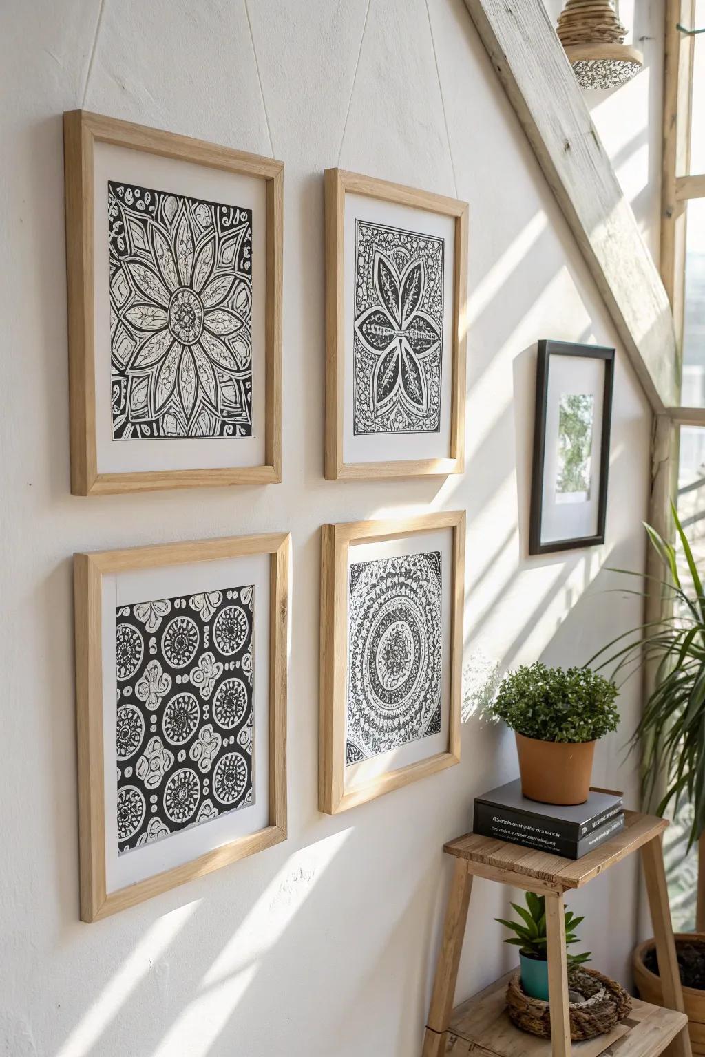 Elevate your space with the elegance of framed zentangle art – where simplicity meets intricate design.