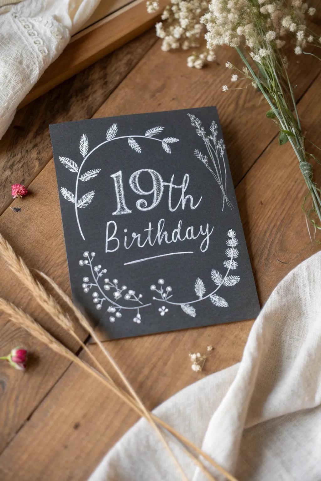 Celebrate with style: A charming chalkboard-inspired birthday card for a memorable 19th birthday.