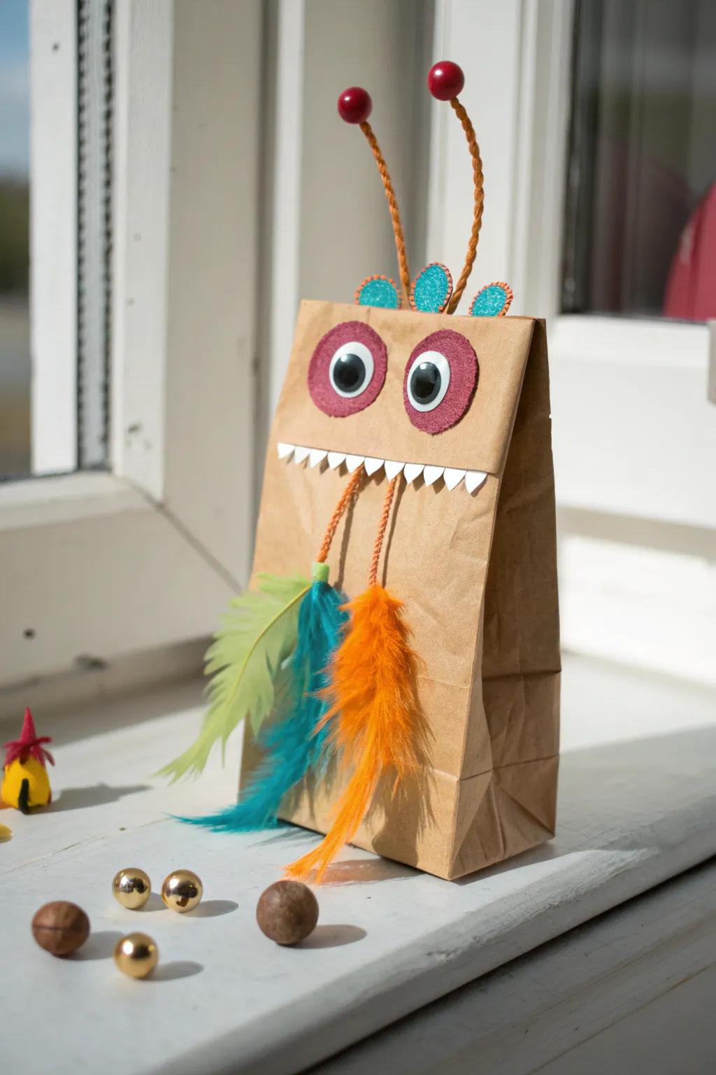 Meet the star of the show: a charming alien puppet crafted with love and imagination.