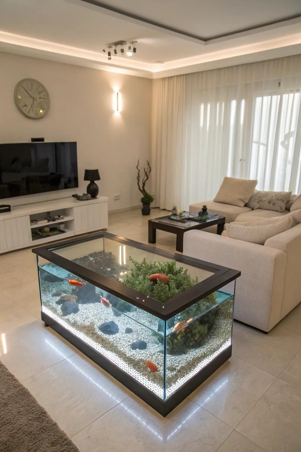 An aquarium coffee table merges function and style beautifully.