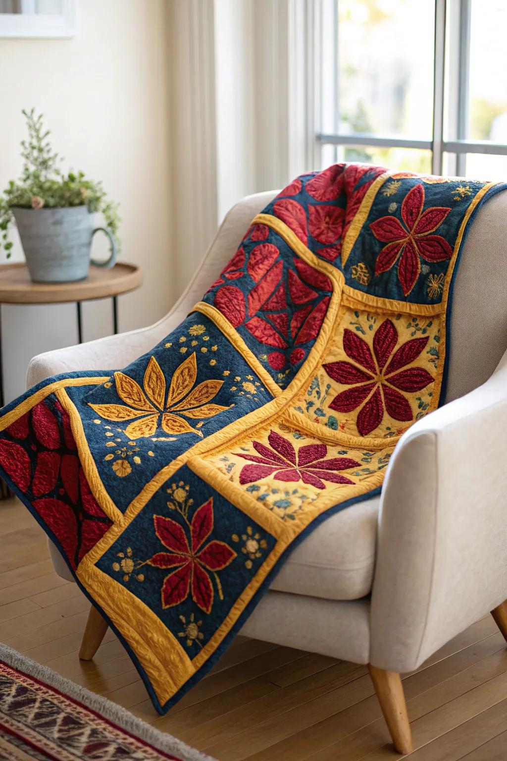Crafted stories: A quilt that brings cultural tales to life through vibrant Mexican tile-inspired patterns.