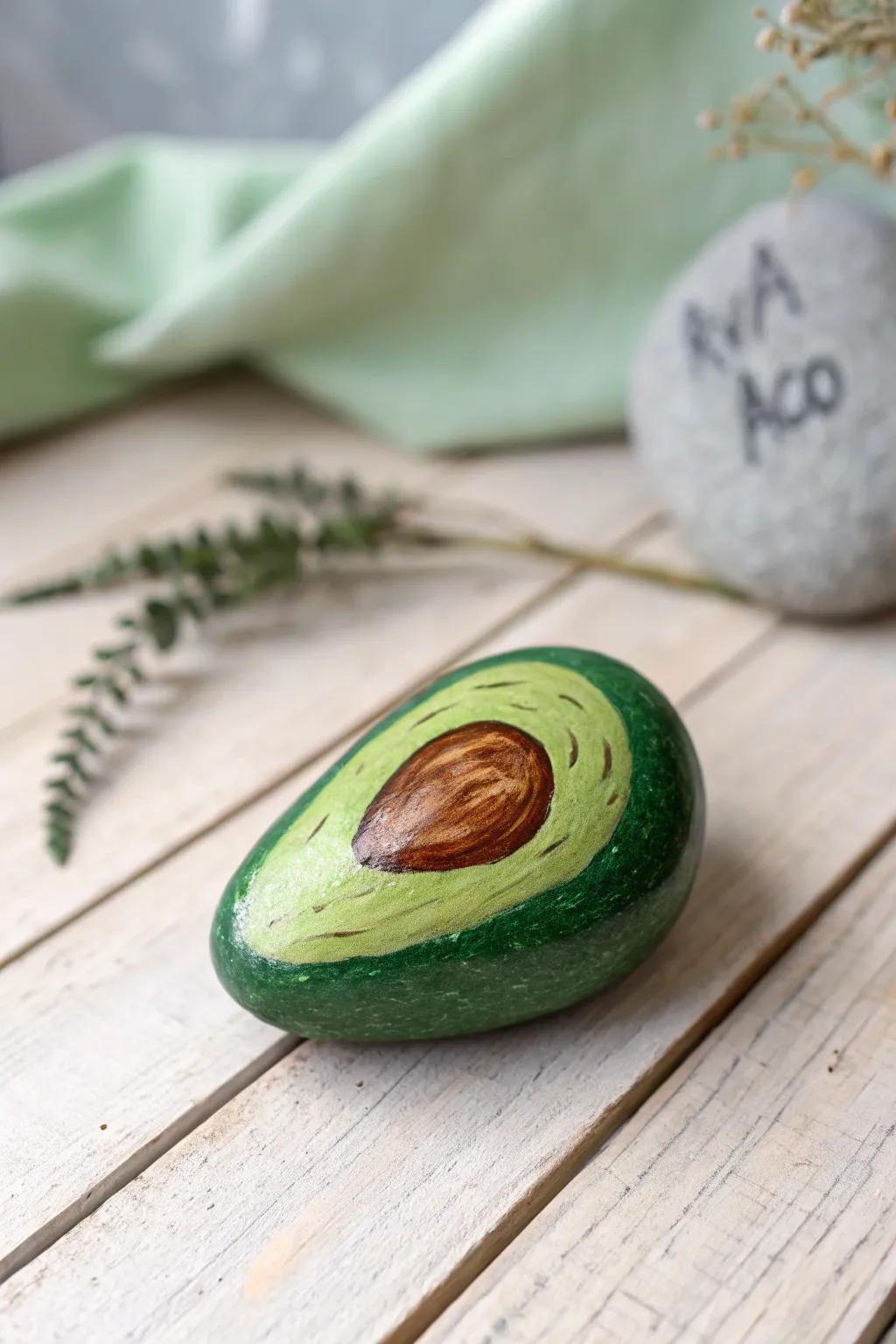 Transform ordinary stones into charming avocado art for a touch of natural beauty.