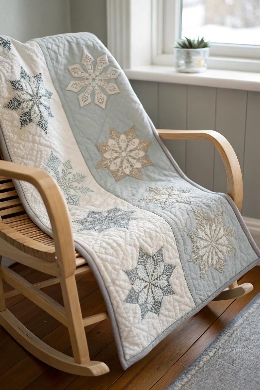 Wrap your little one in the warmth of winter with this handcrafted snowflake quilt, perfect for welcoming a new season of snuggles.