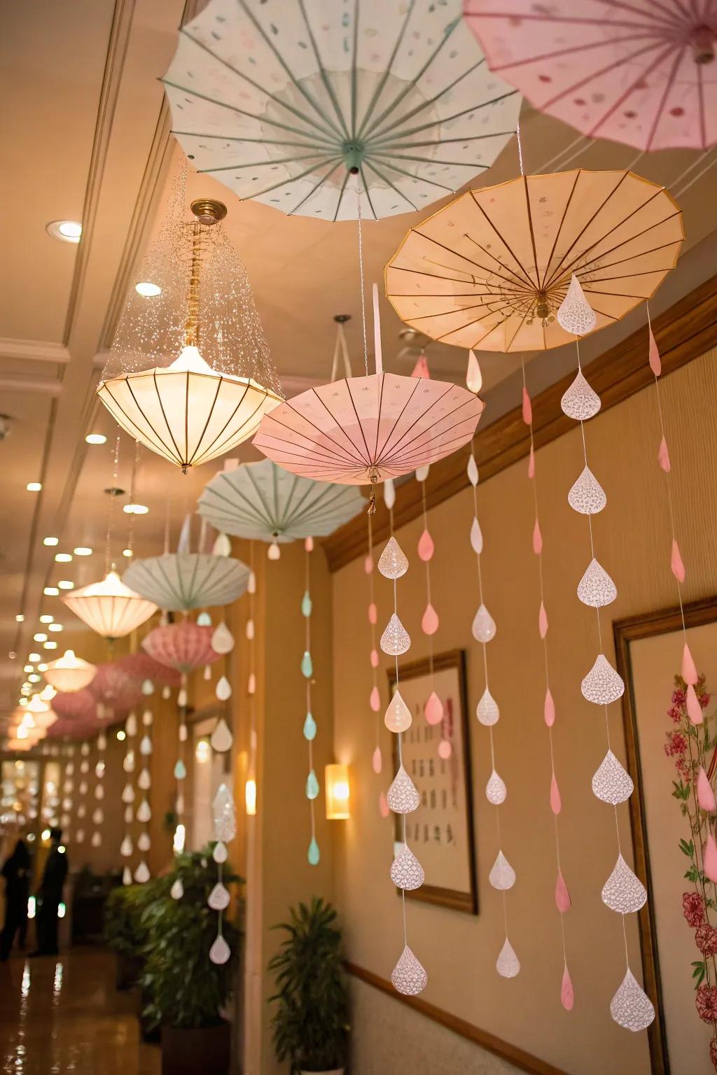 Create a festive atmosphere with umbrella garlands.