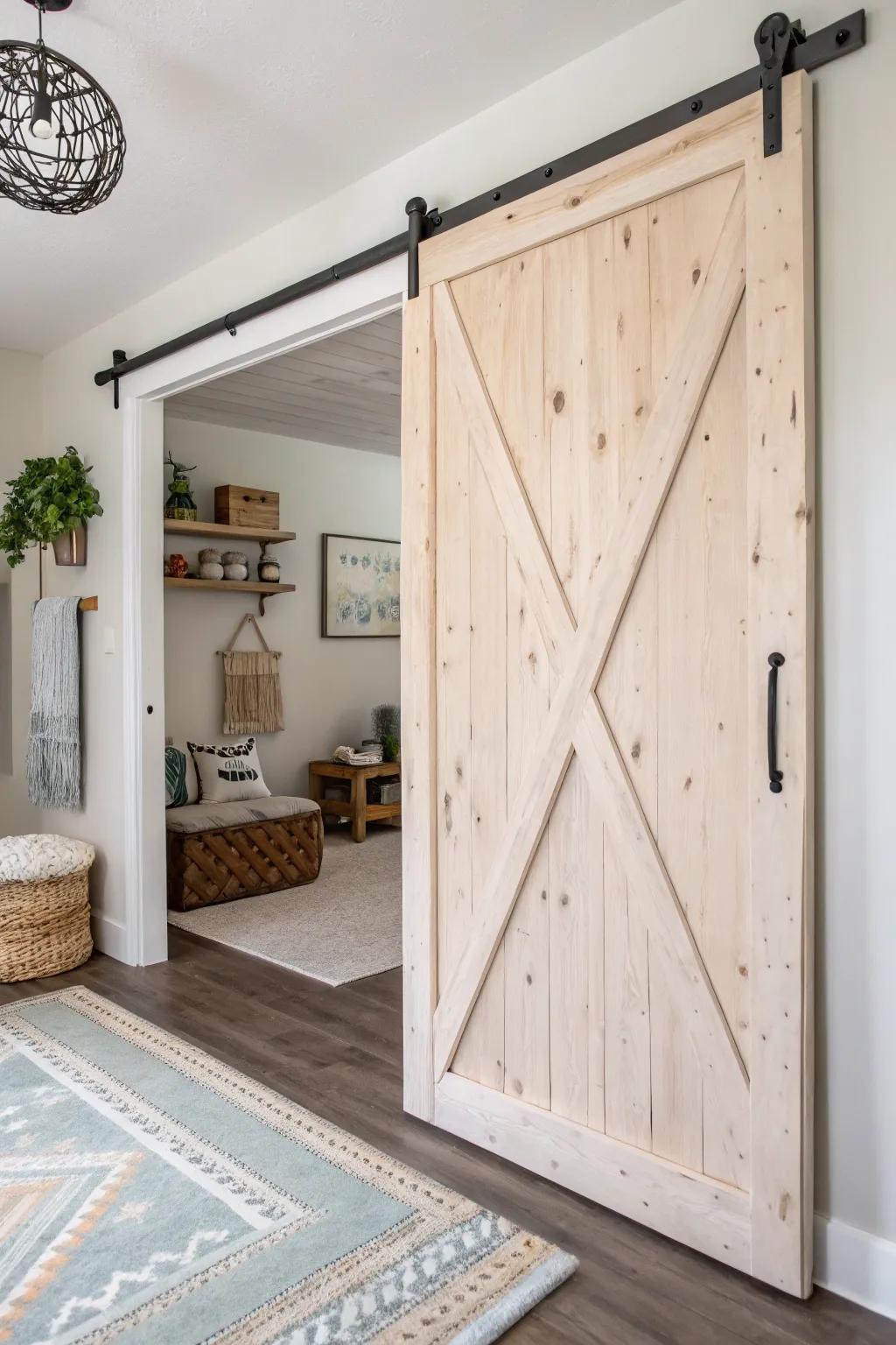 Elevate your craft space with the rustic elegance of a sliding barn door.