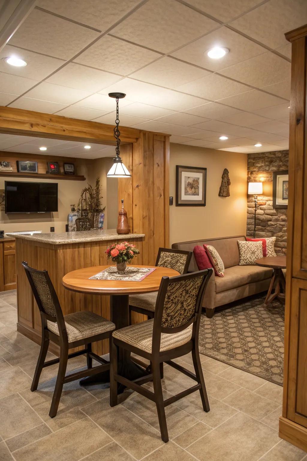 A breakfast nook brings comfort and versatility to your basement island.