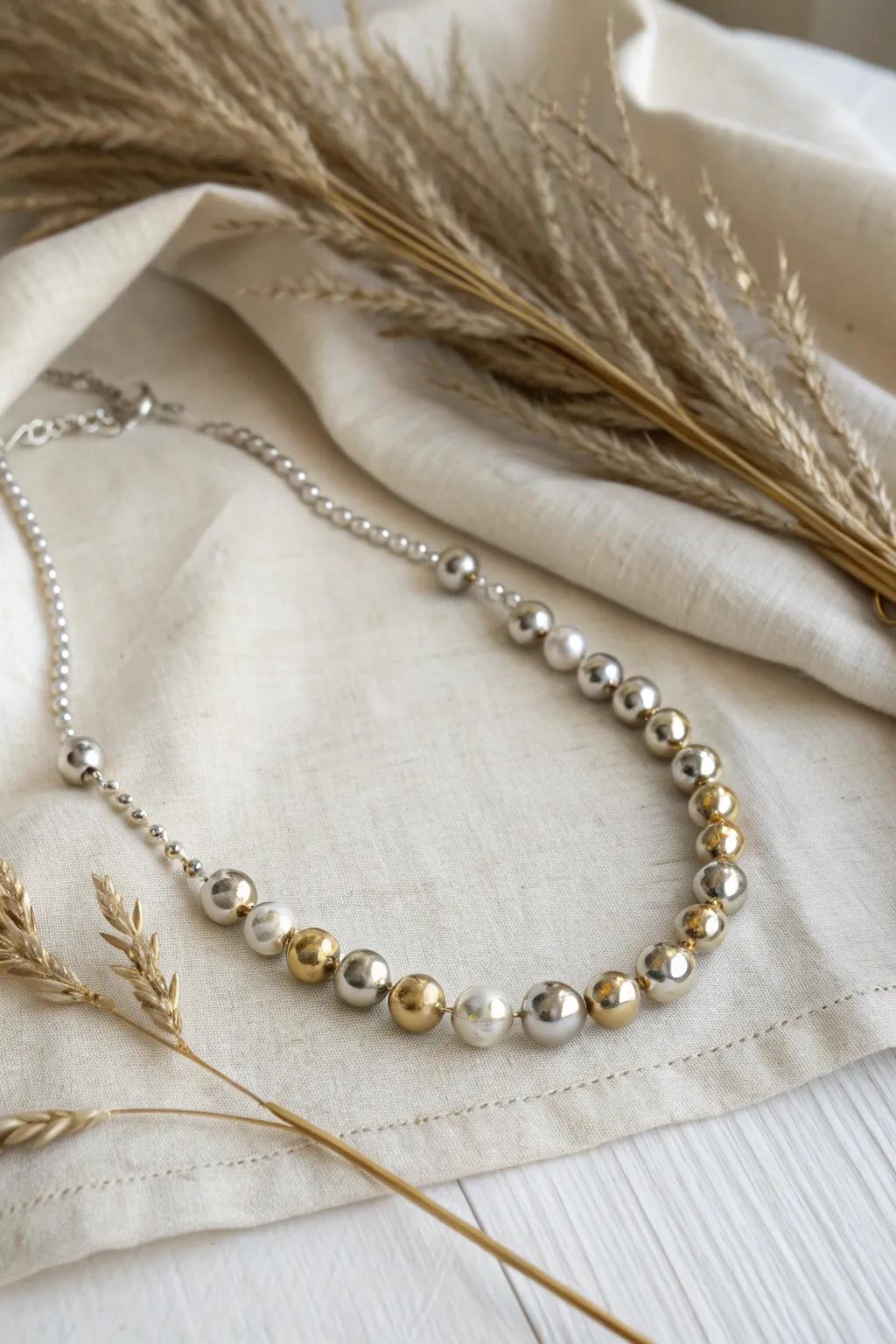 Capture the essence of elegance with this metallic bead necklace—perfectly balancing sophistication and simplicity.