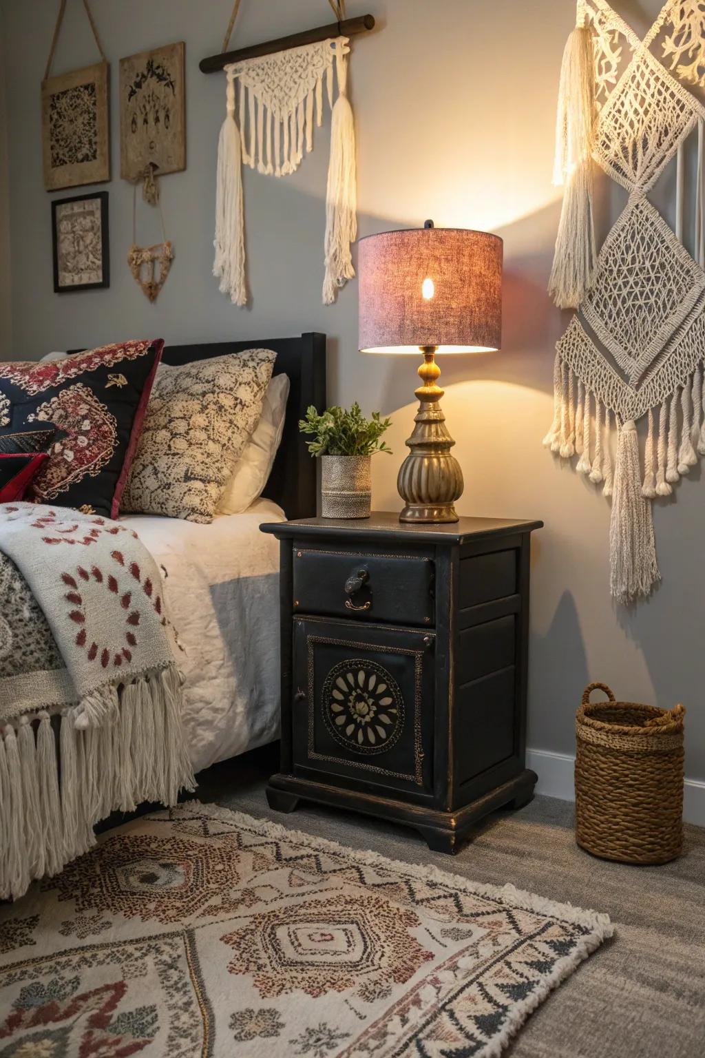 Vintage finds infuse the bedroom with character and charm.