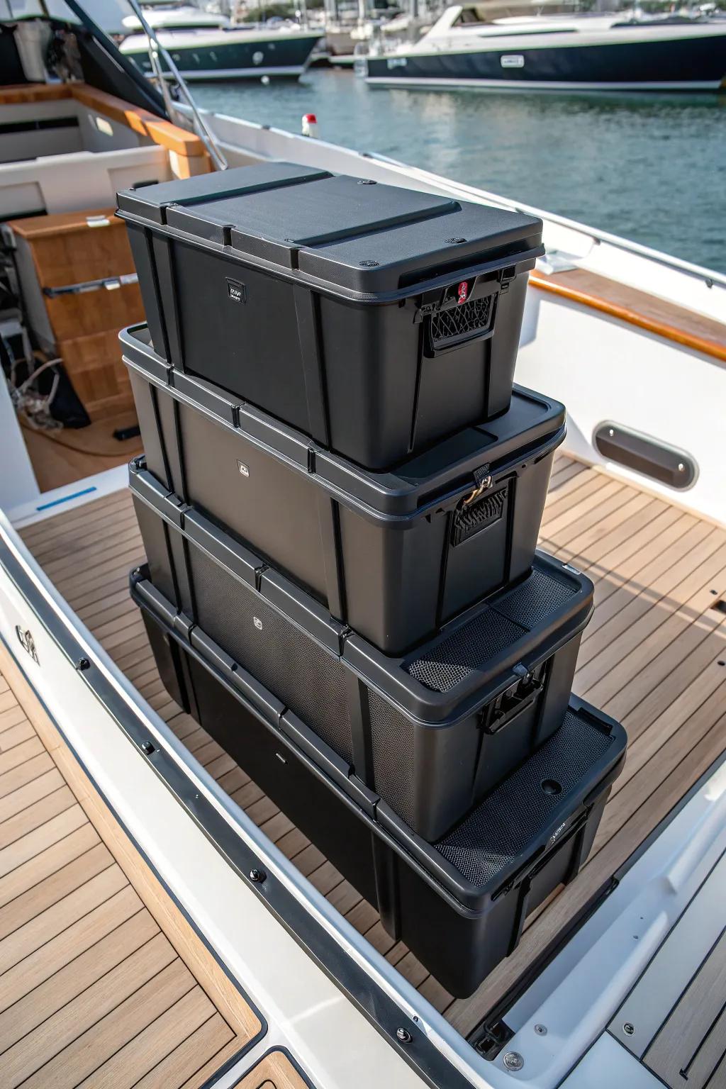 Effortless Organization: Stackable Solutions for Your Boat's Battery Storage.