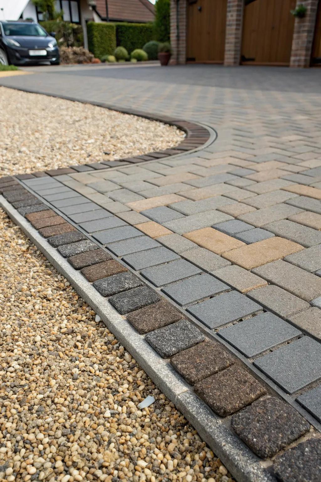 Discover the art of mixing textures for a stunning driveway transformation.