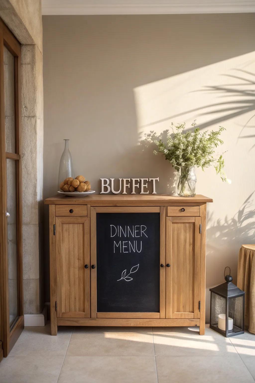 Transform your buffet with chic chalkboard flair—perfect for notes and menus!