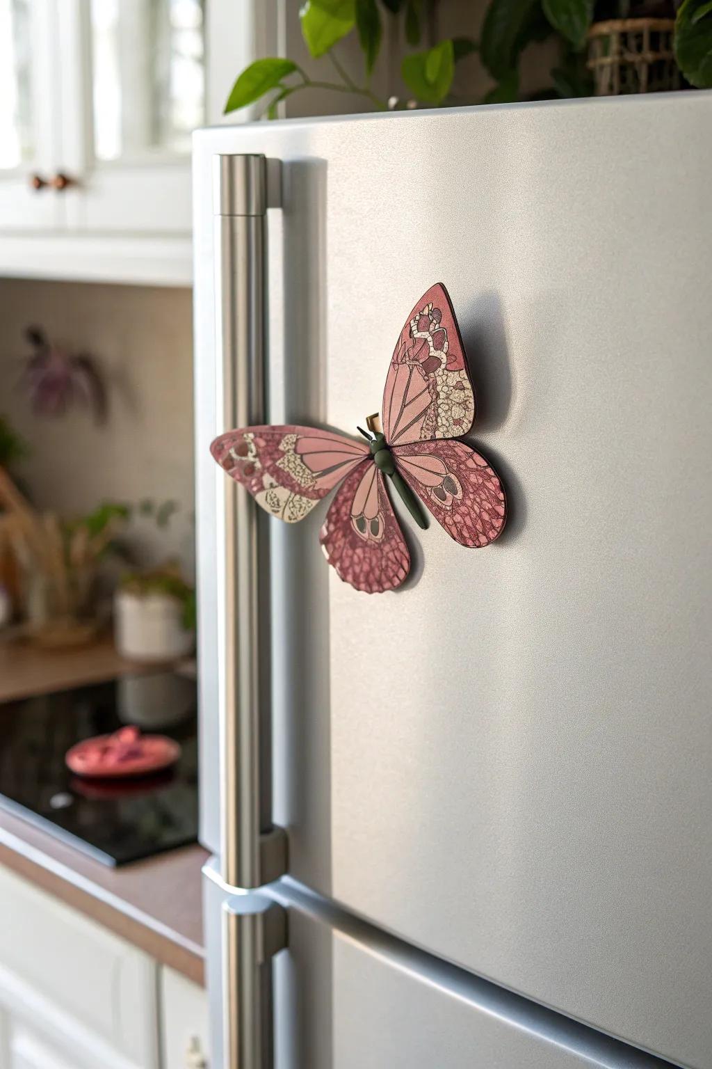 Transform your kitchen into a vibrant oasis with handcrafted butterfly magnets, where simplicity meets elegance.