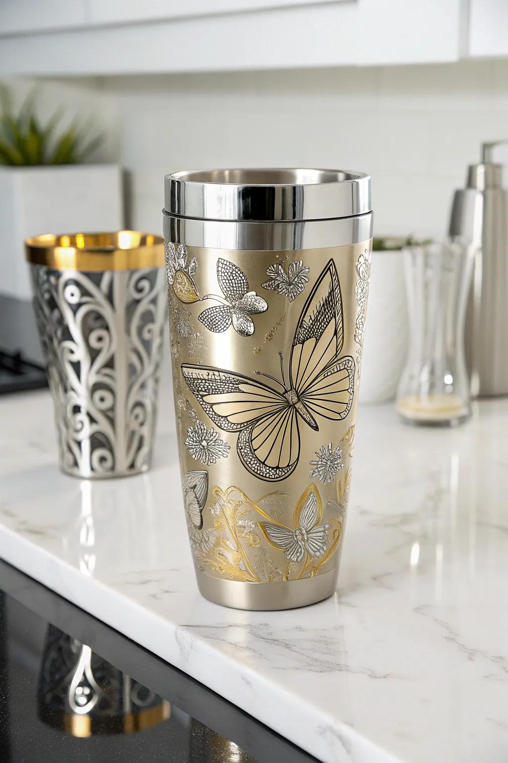 Add a touch of luxury with metallic butterfly tumbler designs.