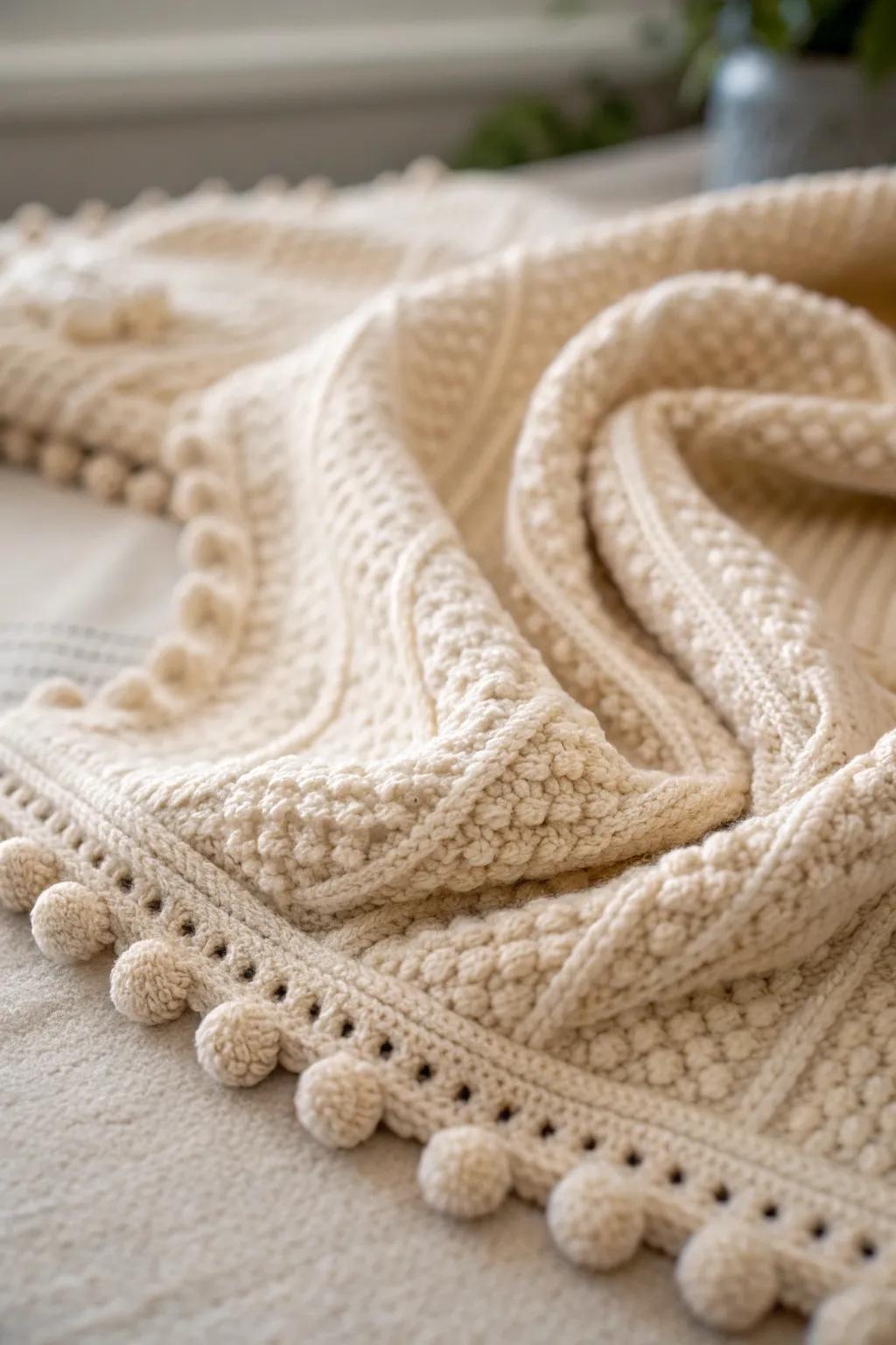 Embrace the cozy charm of a bobble stitch border for your winter wrap.