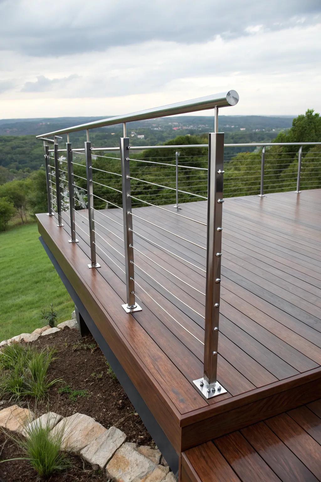 Elevate your outdoor space with the airy elegance of cable railings on a raised deck.