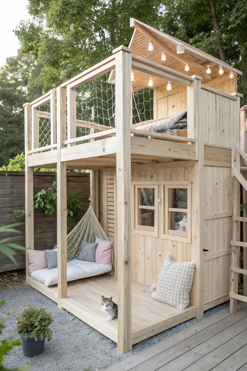 Elevate your feline's playground with a chic two-story catio design.